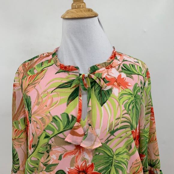 J Jill Tunic Womens XS Extra Small SeashellTropical Floral Side Slit Lined - Picture 3 of 13